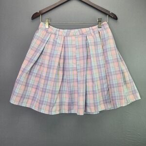 Sweet Society Pleated Mini Skirt Pastel Plaid Purple Pink M Schoolgirl Preppy